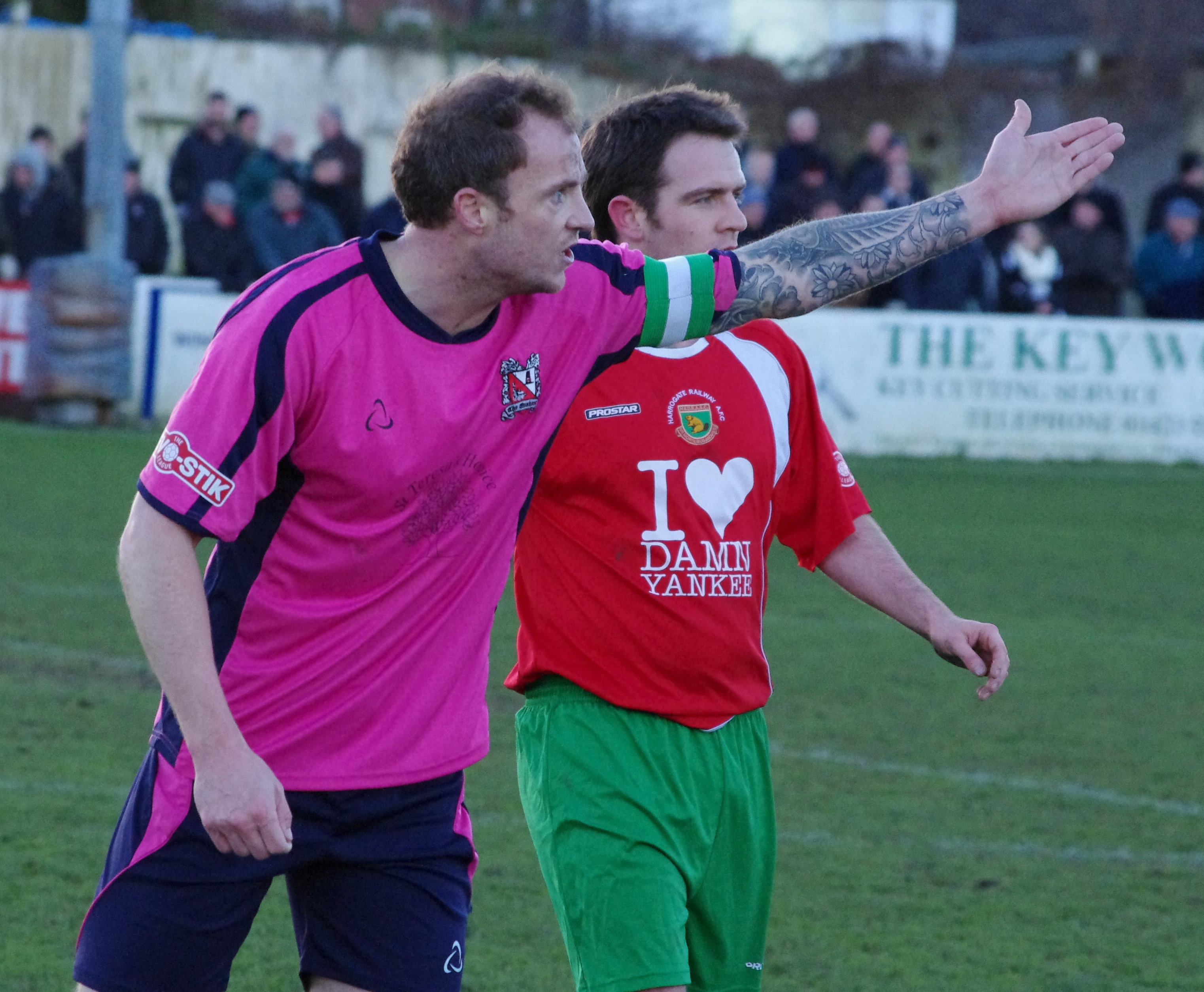 Former Harrogate Town defender and Darlington captain Alan White barks the orders