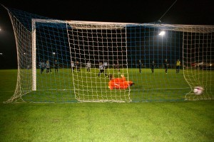 Shaw Lane Aquaforce chairman Craig Wood brings the game to a fitting end by scoring a penalty with the last kick of the game