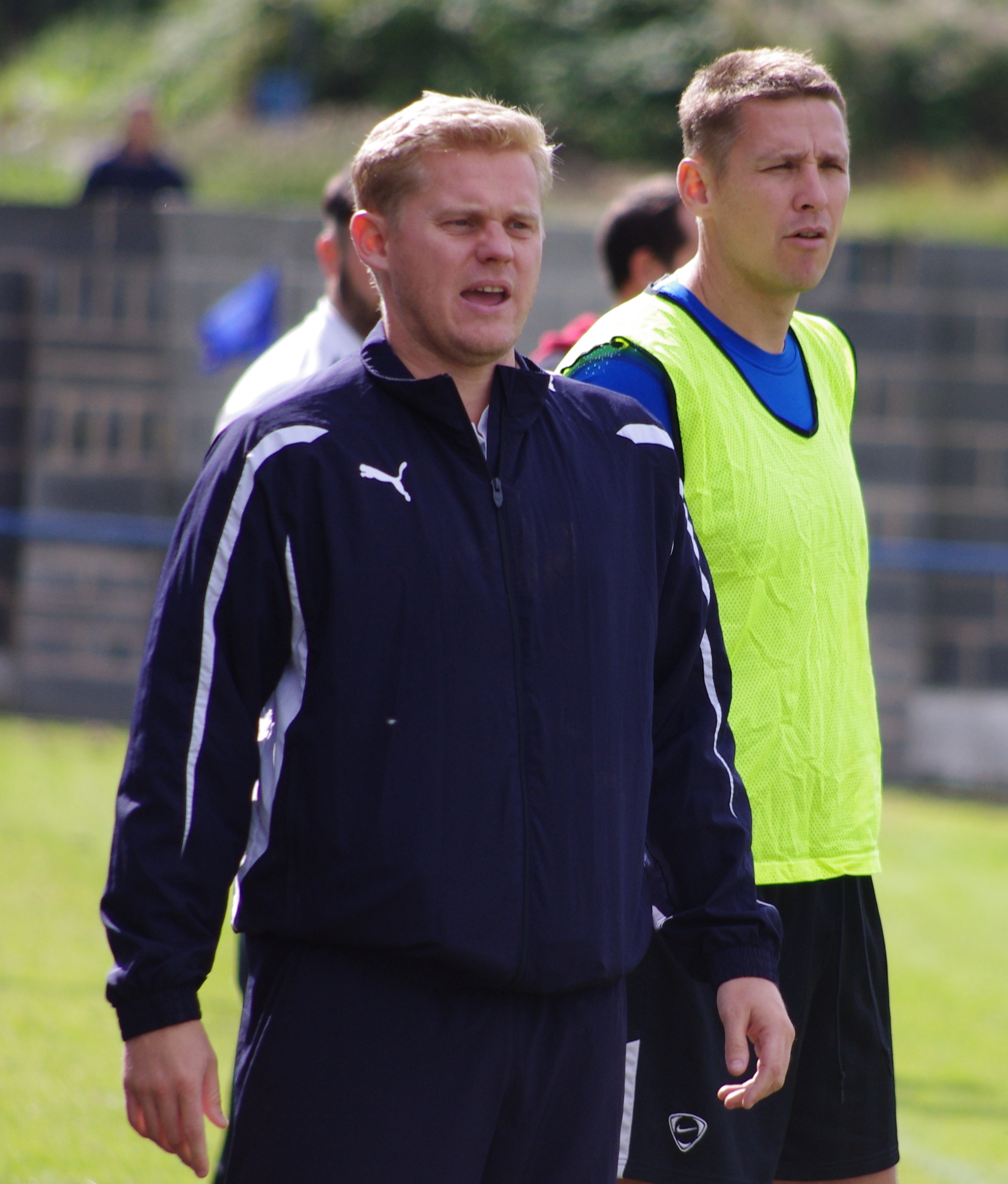 Pontefract Collieries joint manager Duncan Bray (left) says his side are down to the barebones for the FA Vase clash with Worsbrough Bridge