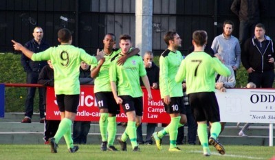 Emley celebrate Johnny Townend's first half equaliser