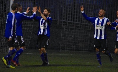 Job done: Shaw Lane celebrate Jimmy Eyles' decisive third goal