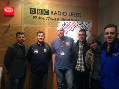 Jimmy Gore, Paul Marshall, Dave Fletcher, Paddy Miller, James Grayson and Liam Ormsby after BBC Radio Leeds' Non League Show