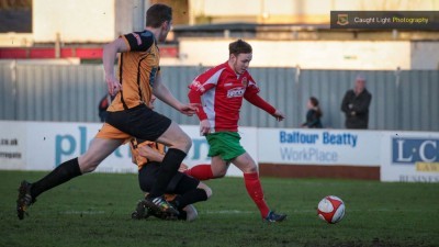 New Darlington 1883 striker Nathan Cartman had the ball in the net during his debut, but the goal was ruled out for offside. Photo: Caught Light Photography