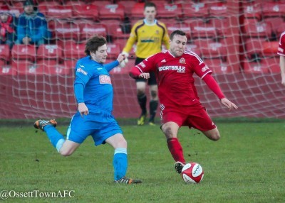 Ossett Town captain Steven Jeff in action during his side's 1-0 win over Padiham. Photo: Mark Gledhill