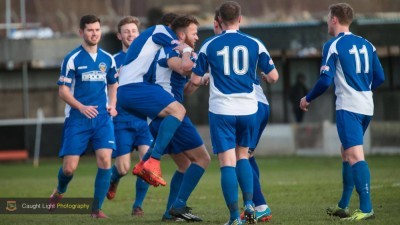 Harrogate celebrate Fatlum Ibrahimi's opening goal