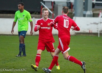 Danny Chambers (centre) in action for Ossett Town. Picture: Mark Gledhill