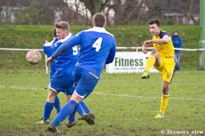 Calum Ward fires Tadcaster Albion in front against his old club Glasshoughton Welfare