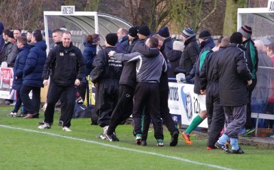 The Brocton bench celebrate Sam Bell's opener