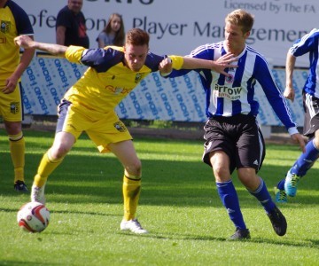 Liam Ormsby in action for Tadcaster Albion in the opening day 2-1 defeat to Shaw Lane Aquaforce