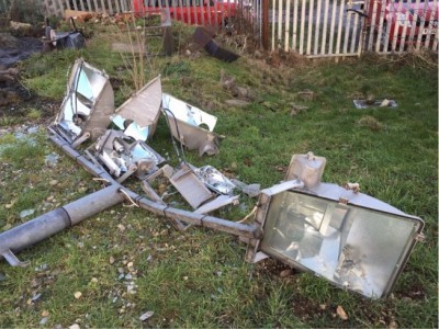 The damaged floodlight at AFC Emley