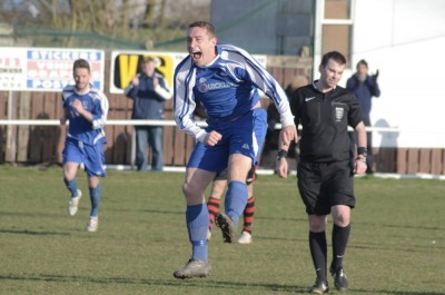 Hall Road's Paul Morrill celebrates his wonder goal. Picture: Lee Myers