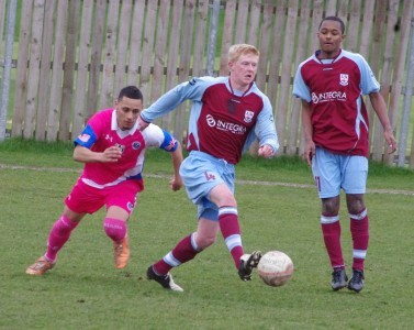 Josh Ingham looks to create an attack for AFC Emley