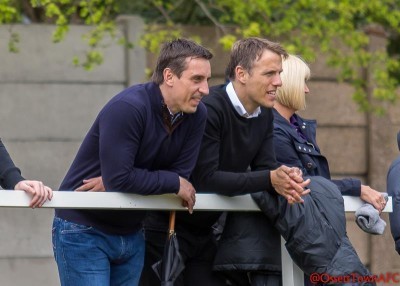 The Neville brothers Gary and Phil were watching on. Picture: Mark Gledhill