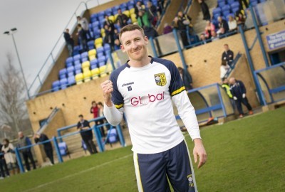 Danny Gray celebrates after the game after scoring the winner for Tadcaster at Garforth