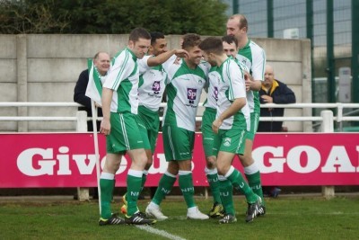 North Ferriby celebrate Ryan Kendall's goal after just seven minutes. Picture: John Rudkin 