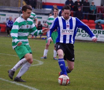 Shaw Lane attacker Chris White controls the ball