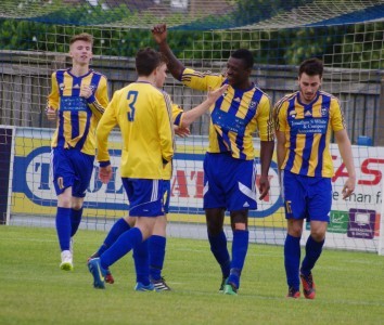 Curtly Martin-Wyatt celebrates scoring the winner in Garforth's 2-1 victory over Stocksbridge