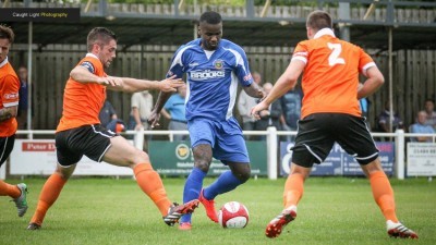 Action from Brighouse Town 3-1 Harrogate Railway. Photo: Caught Light Photography