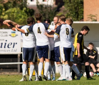 Tadcaster celebrate one of their goals in the victory at Hebburn. Picture: Ian Parker