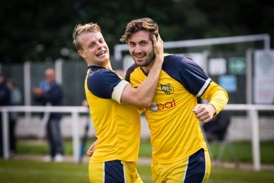 Josh Greening celebrates his goal for Tadcaster at Athersley. Picture: Ian Parker