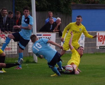 Nostell's Blaine Kellett makes a superb goal-preventing block