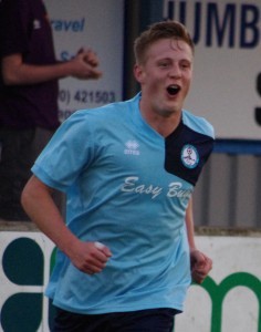 Louis Kirk celebrates putting Barton Town Old Boys ahead in the 3-0 win over Nostell