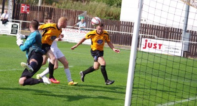 Jon Froggatt about to head home Handsworth's third goal