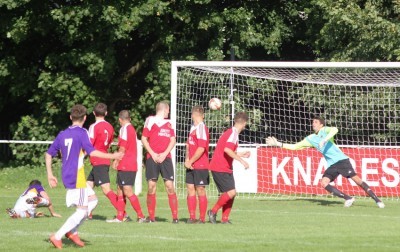 Hemsworth winger Nash Connolly watches as the ball sails home for his first goal.