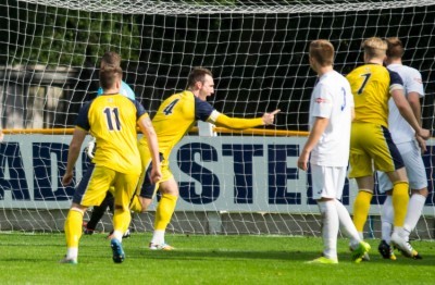 Paddy Miller celebrates putting Tadcaster in front against Rainworth. Picture: Ian Parker