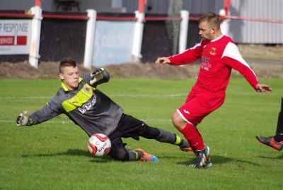 Wetherald attempts to go round Askern's goalkeeper