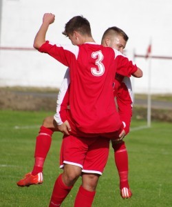 Wetherald and Ash Robinson celebrate goal number ten