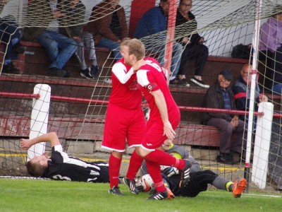 Dane Mortimer walks away after sprinting 90 yards to get himself on the score-sheet