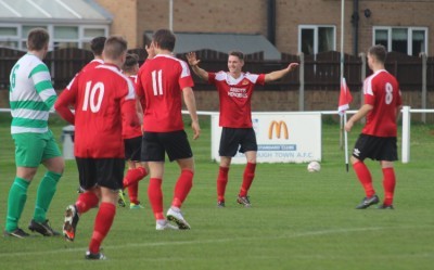 George Eustance celebrates his goal for Knaresborough against Glasshoughton. Picture: Craig Dinsdale