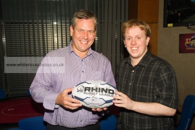 Castle ford Tigers fan Trevor Waddington looks delighted with his Leeds Rhinos ball, signed by the victorious treble-winning team. Picture: White Rose Photos