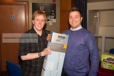 Eccleshill United player Andy Sunley won the Electric Shower which was donated by Aquaforce Plumbing Solutions. Picture: White Rose Photos