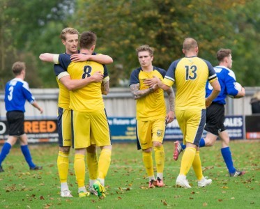 Tadcaster celebrate one of their four goals in the victory over Nostell. Picture: Ian Parker