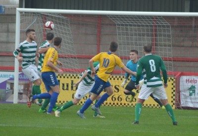 Lumsden's header sails into the net. Picture: Gillian Handisides