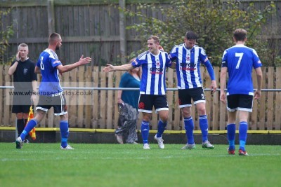 Shaw Lane celebrate Lee Bennett's opener. Picture: WhiteRosePhotos.co.uk