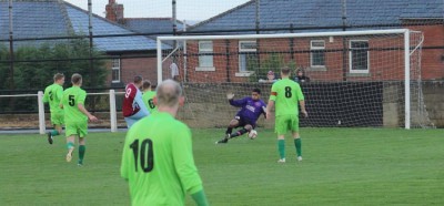 Ash Flynn fires AFC Emley ahead. Picture: Mark Parsons