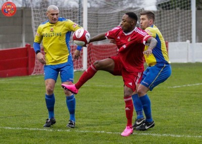 Cameron Lyn tries to find a way past Droylsden in the first half of Ossett Town's 3-2 defeat. Picture: Mark Gledhill