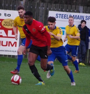 Action from the Steel City derby which Sheffield FC won 1-0