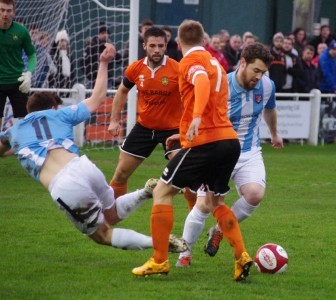 Alex Metcalfe falls to the deck as Brighouse defend against a Scarborough attack