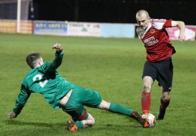 Callum Rodgers on the attack during Knaresborough's 4-0 win over Lincoln. Picture: Craig Dinsdale