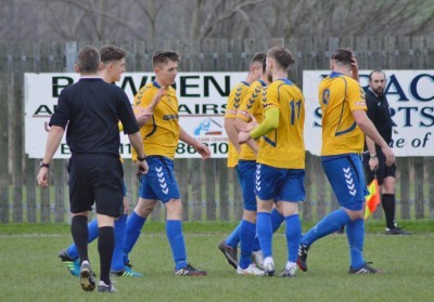 Stocksbridge celebrate one of Joe Lumsden's goals. Picture: Gillian Handisides