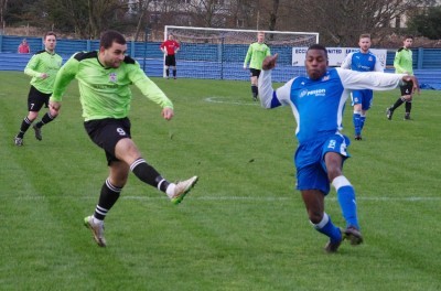 Record breaking Ash Flynn strikes for goal early on during AFC Emley's trip to Eccleshill.