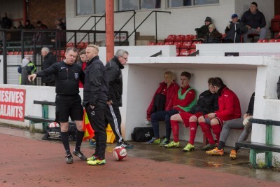 Lee Morris stands in his technical area ahead of his first game as Goole AFC manager last week