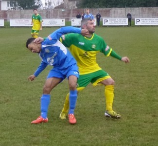 Action from Frickley's 1-0 defeat to Barwell