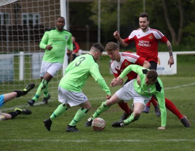 Action from Knaresborough's 0-0 draw with AFC Emley. Picture: Craig Dinsdale