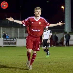 David Brown celebrates equalising for Ossett Town. Picture: Mark Gledhill