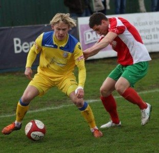 Lewis Nightingale sealed Farsley's win over Clitheroe. Picture: Craig Dinsdale